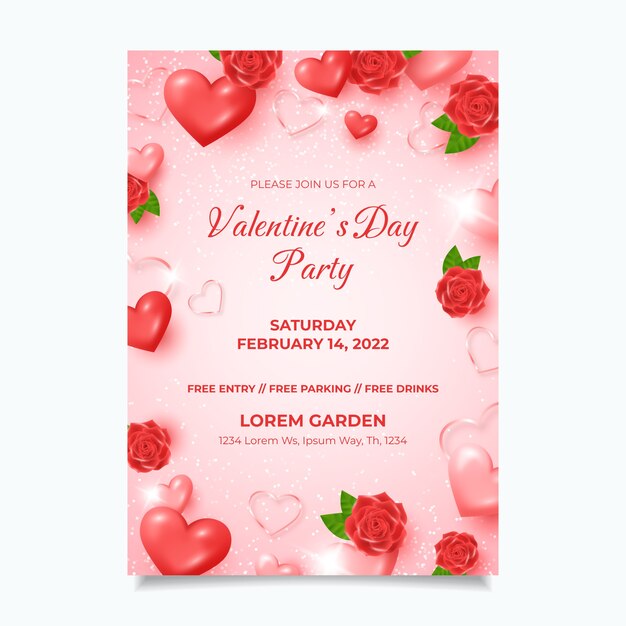 Realistic valentine's day vertical flyer template