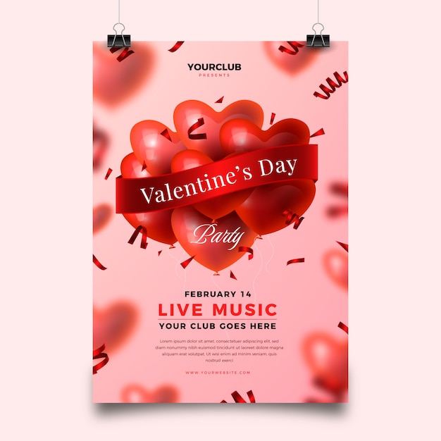 Free vector realistic valentine's day vertical flyer template