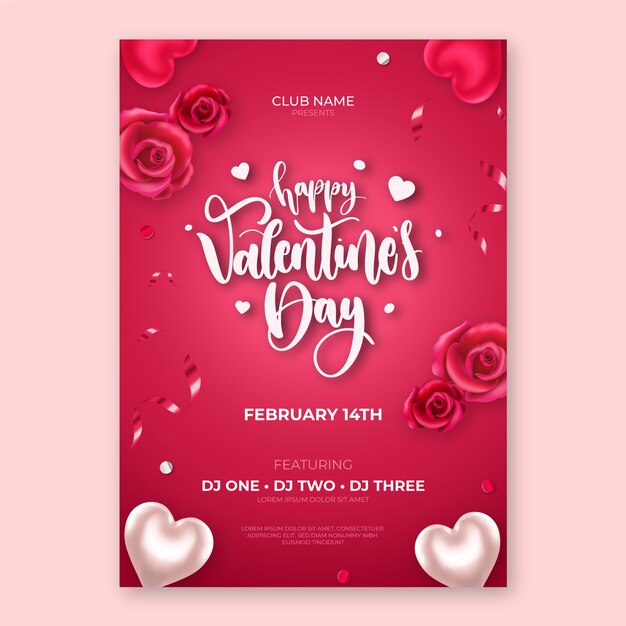 Realistic valentine's day vertical poster template