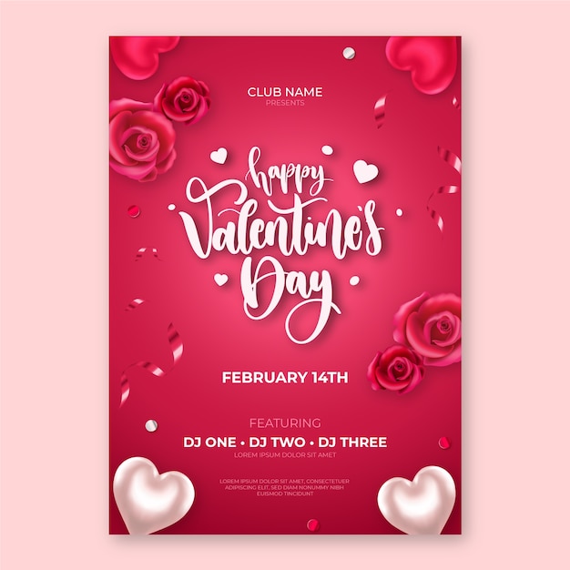 Realistic valentine's day vertical poster template