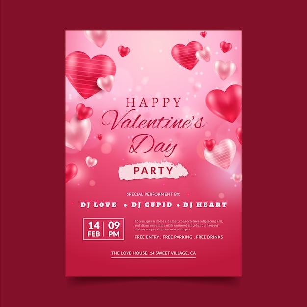 Realistic valentine's day vertical poster template