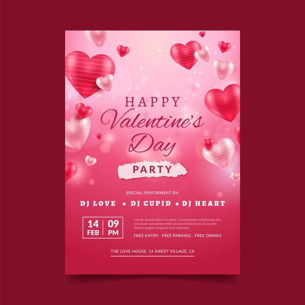 Realistic valentine's day vertical poster template