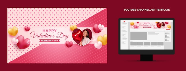 Free vector realistic valentine's day youtube channel art