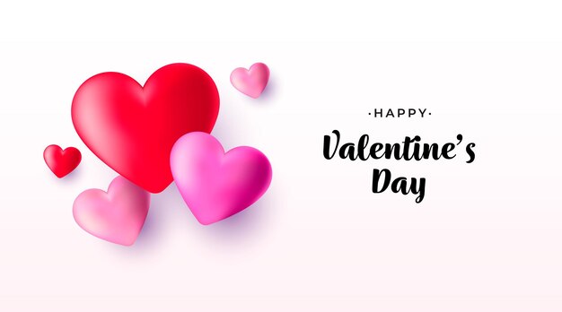 Realistic Valentines Banner with cute 3D hearts