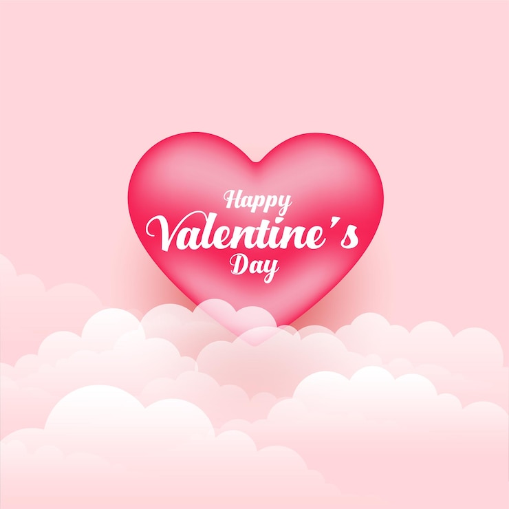 Free Vector realistic valentines day 3d heart and clouds