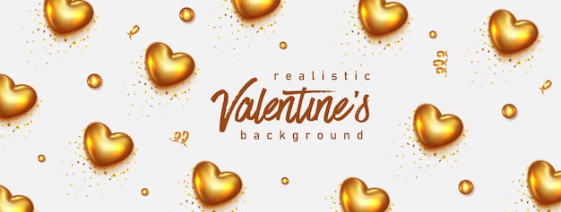 Realistic valentines day banner with hearts
