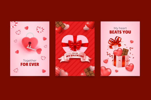 Realistic valentines day celebration greeting cards collection