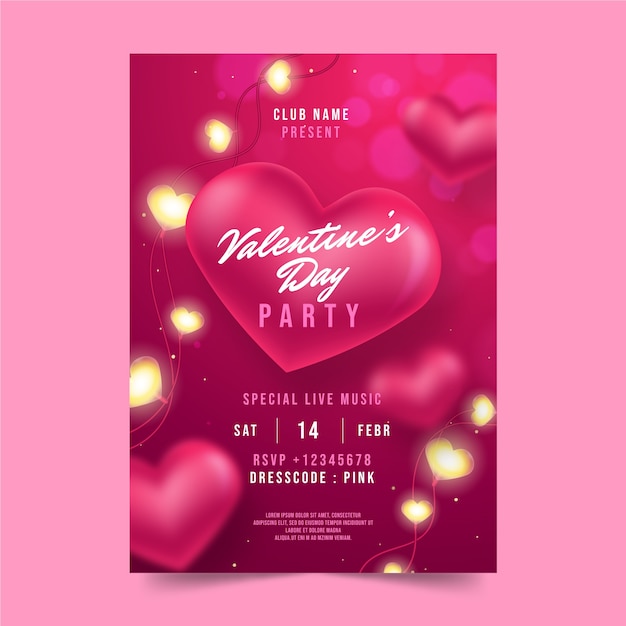 Free vector realistic valentines day celebration vertical flyer template