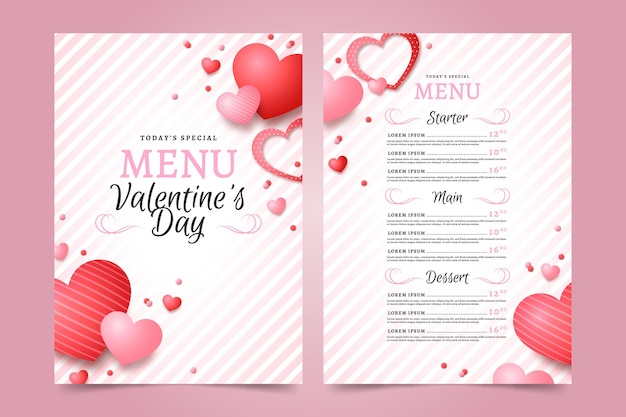 Realistic valentines day menu template