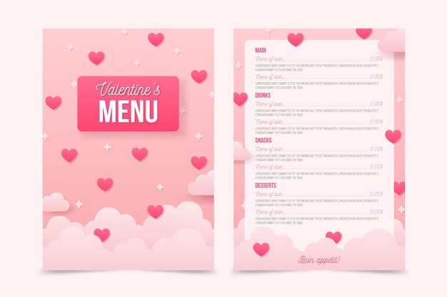 Realistic valentines day menu template