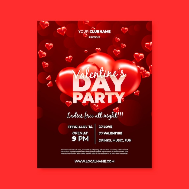 Free vector realistic valentines day party poster template