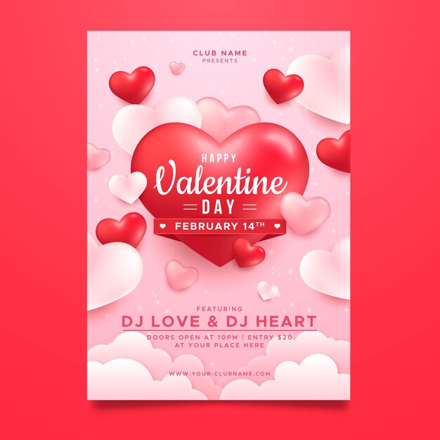 Free Vector realistic valentines day party poster template