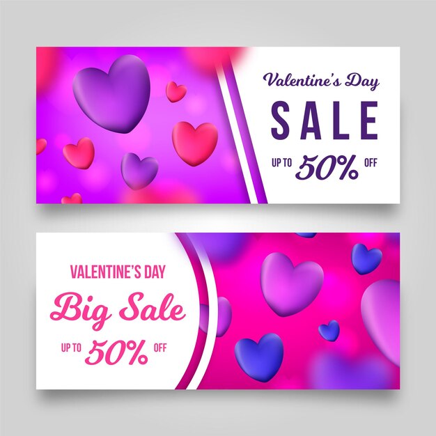 Realistic valentines day sale banners template