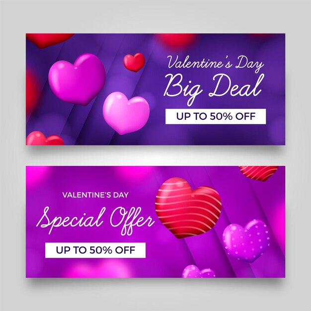 Realistic valentines day sale banners template