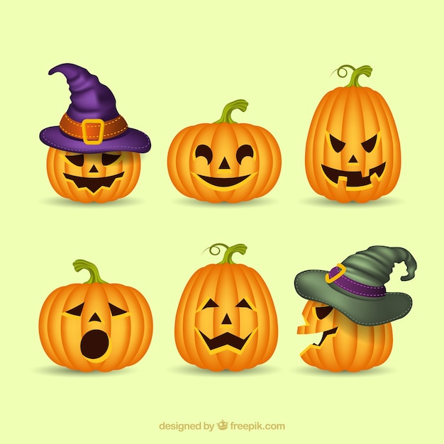 Realistic variety of halloween pumpkins