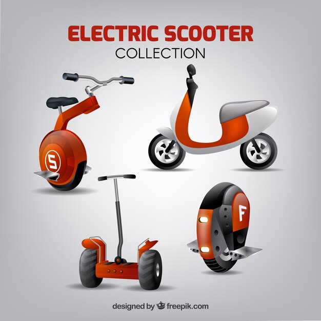 Realistic variety of urban scooters