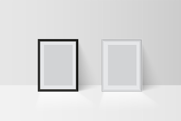 現実的なベクトル3d空の空白の黒と白のシンプルなフレームのモックアップテンプレートを明るい背景で分離