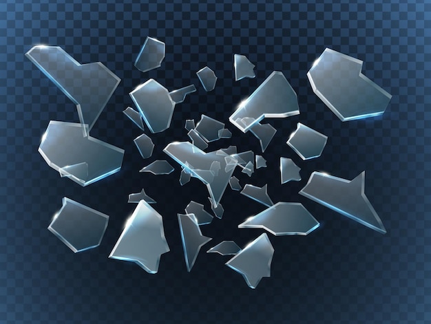 Free vector realistic vector background shards of broken glass flying in the air isolated on transparent background