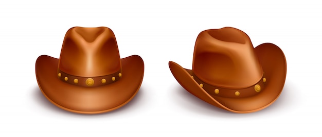 Cappelli da cowboy in pelle marrone realistico di vettore