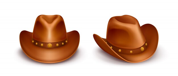Realistic vector brown leather cowboy hats
