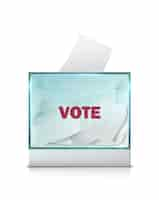 Free vector realistic vector icon. ballot box made of glass and hand putting voting paper inside. election conc