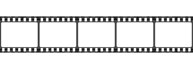 реалистичная векторная икона. Полоса пленки с белым квадратом. Изолированные на белом фоне. Концепция кино.