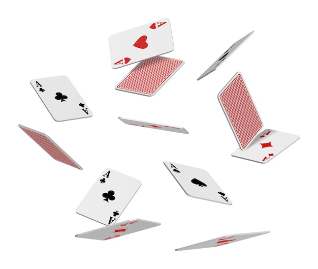 Vettore gratuito icona vettoriale realistica carte da gioco volanti di assi di quadri quadri picche e cuori su ba bianco