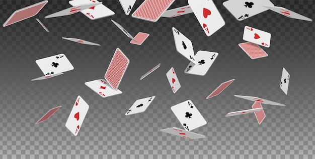 Бесплатное векторное изображение Реалистичная векторная икона летающие игральные карты тузов бубновых клубов пики и червы на прозрачном