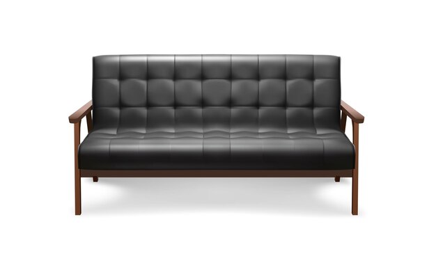 realistic vector icon illustration Black leather sofa isolated on white bakground