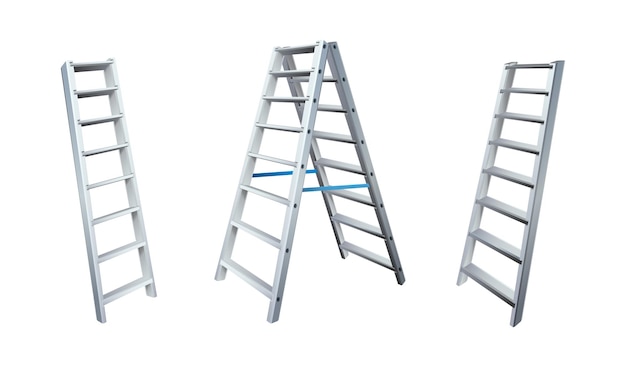 realistic vector icon illustration Metal ladder in front and side view isolated on white backgr