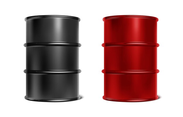 Realistic vector icon illustration. oil or wate barrels in red and black color.