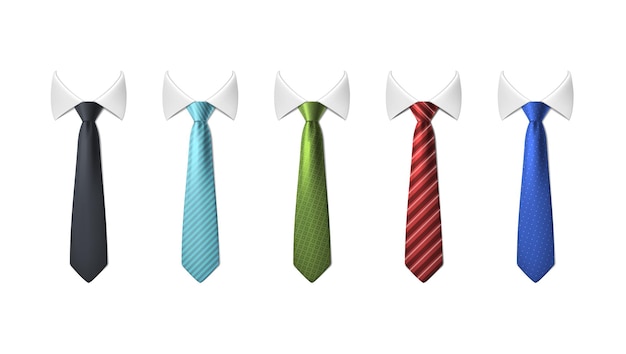 Realistic vector icon illustration set collection of colorful neck ties with patterns and white