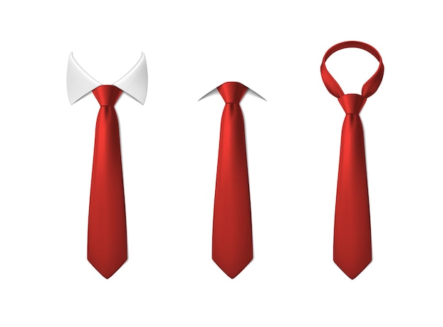 Vettore gratuito insieme realistico dell'illustrazione dell'icona di vettore cravatte rosse del collo con e senza colletto bianco isolato sopra