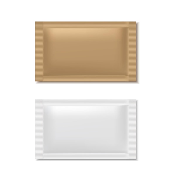 realistic vector icon illustration White and brown sugar sachet Isolated on white background