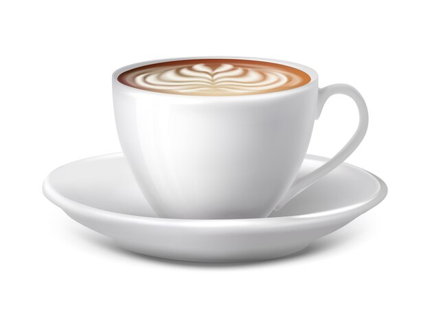 realistic vector icon illustration white coffee cup cappucino drink isolated on white backgrou