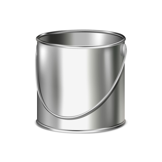 Free vector realistic vector icon metal paint bucket empty isolated on white background