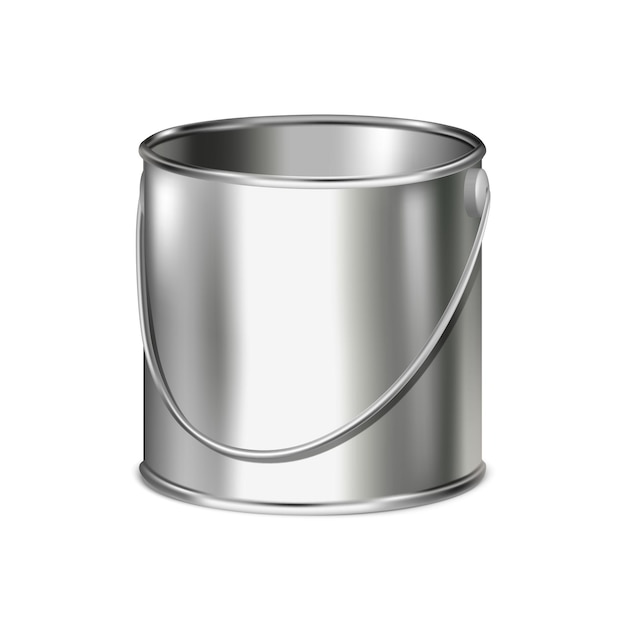 realistic vector icon Metal paint bucket Empty Isolated on white background