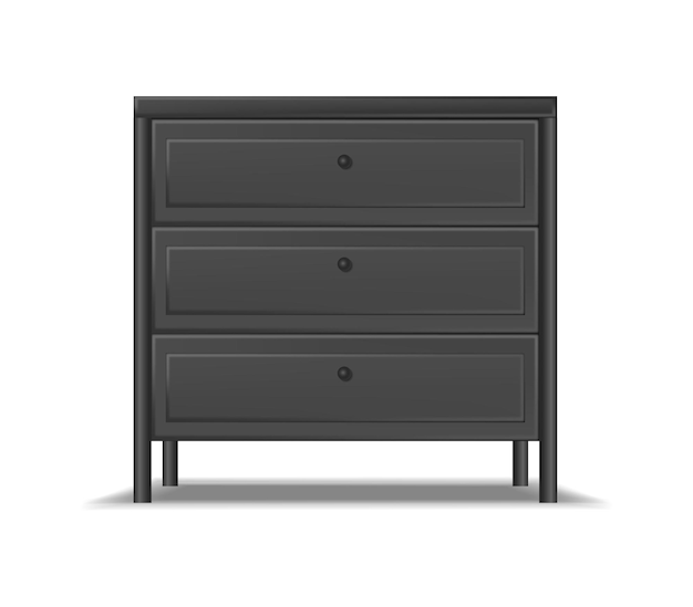 realistic vector icon Modern black bedside table nightstand with drawers Isolated on white background