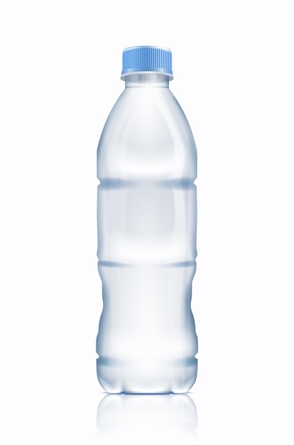 현실적인 벡터 아이콘입니다. 물 플라스틱 병입니다. 흰색 배경에 고립. 음료, 음료 모형