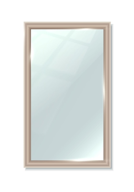 realistic vector icon Rectangular vertical big mirror Reflection surface in frame Interior design furniture