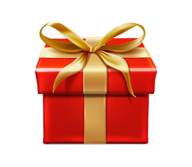 Free vector realistic vector icon red box present with golden ribbon and bow