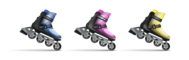 Free vector realistic vector icon. set of colorful roller skates isolated on white background.