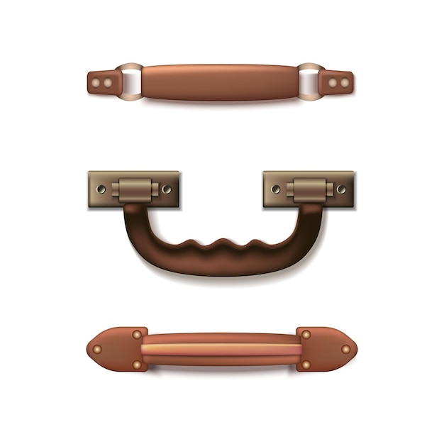 Free vector realistic vector icon set leather luggage handles set