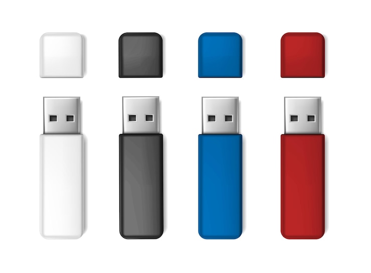 무료 Vector 현실적인 벡터 아이콘 세트 흰색 파란색 빨간색과 검은색 usb 플래시 드라이브를 모의