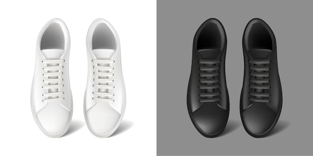 Free vector realistic vector icon white and black running sneakers with lace sport shoes