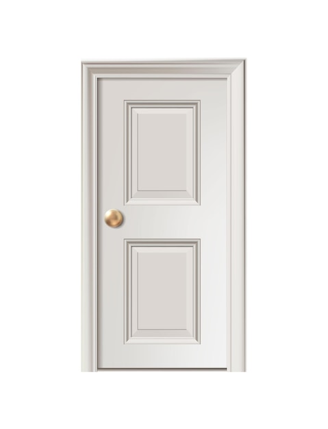 Реалистичная векторная икона Белая деревянная современная дверь с ручкой, изолированной на белом фоне