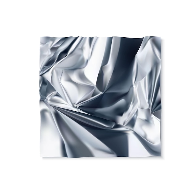 Realistic vector icon wrinkled foil texture isolated on white background square rumpled foil