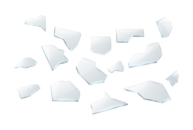 Бесплатное векторное изображение Реалистичная векторная иллюстрация сломанные трещины прозрачных кусочков стекла, изолированные на белом фоне