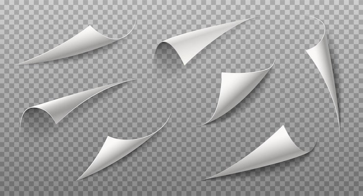 मुफ़्त वेक्टर realistic vector illustration curled paper page corners on transparent background with shadow