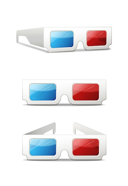 realistic vector set. 3d cinema glasses. Isolated on white background.